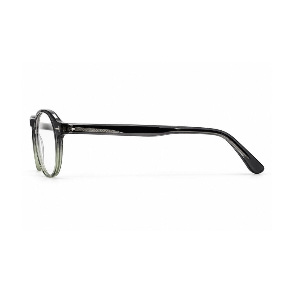 Black to Olive Gradient Round Eyeglasses – side view