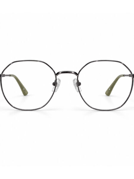 Gunmetal Round Eyeglasses with Olive Tips – front view