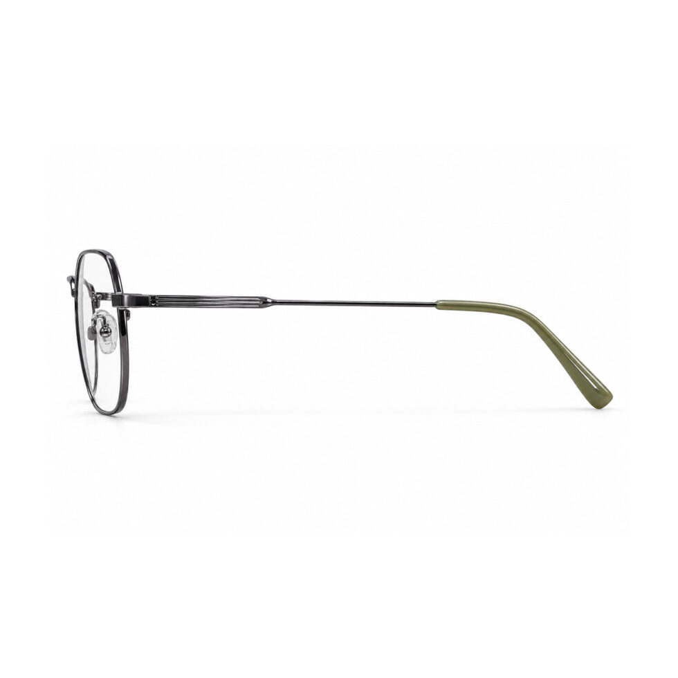Gunmetal Round Eyeglasses with Olive Tips – side view