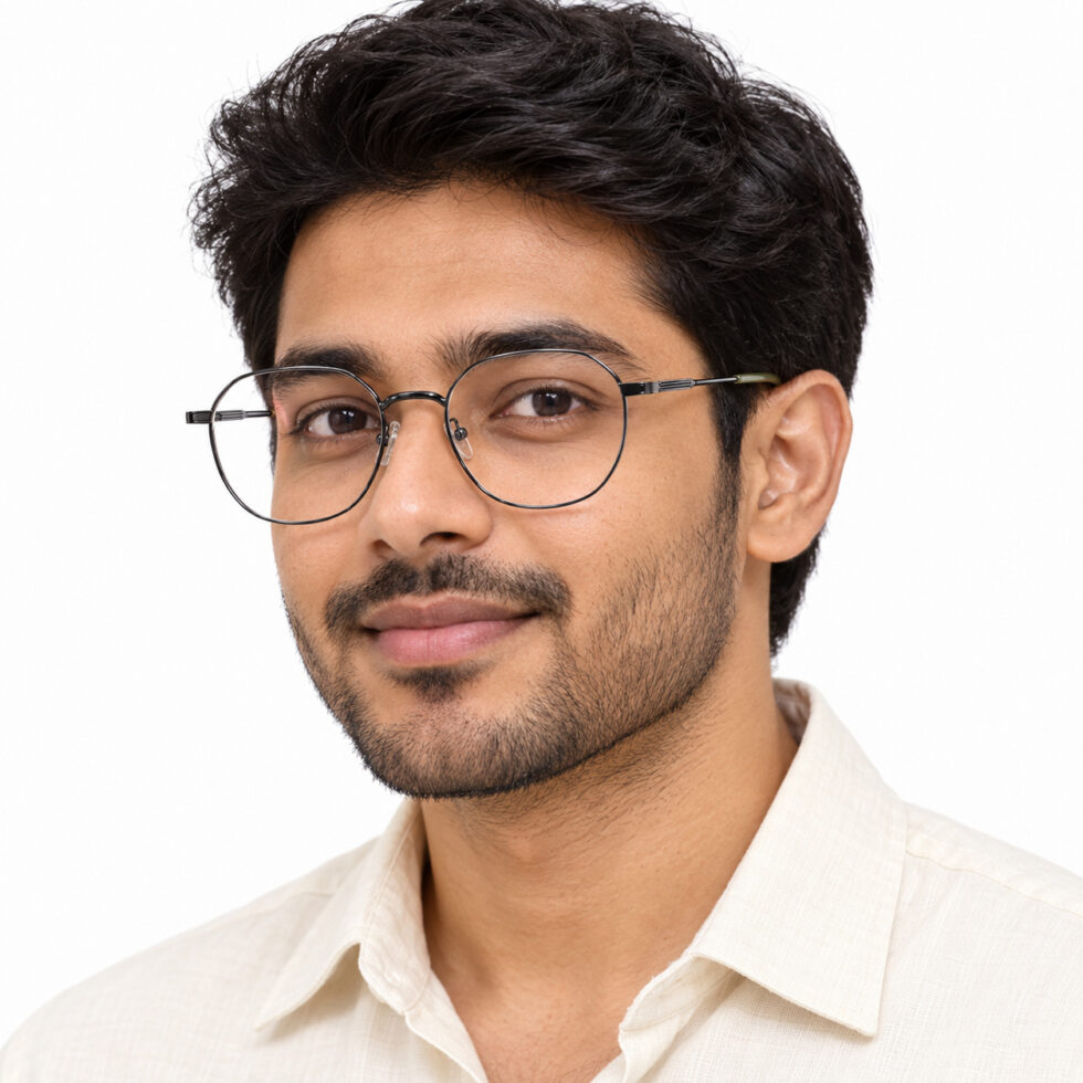 Gunmetal Round Eyeglasses with Olive Tips – man model