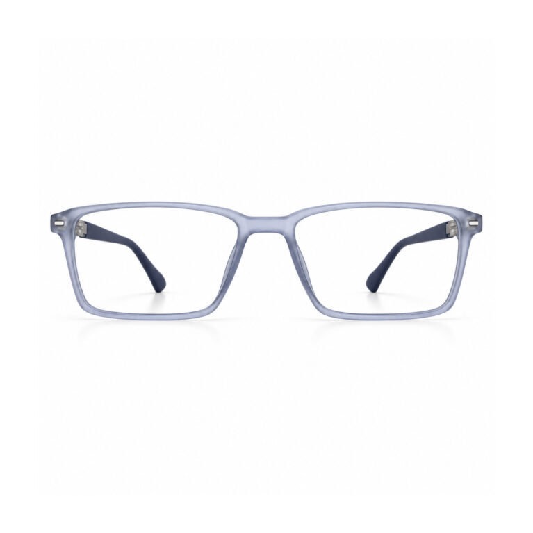 Frosted Blue Grey Rectangle Eyeglasses – front view