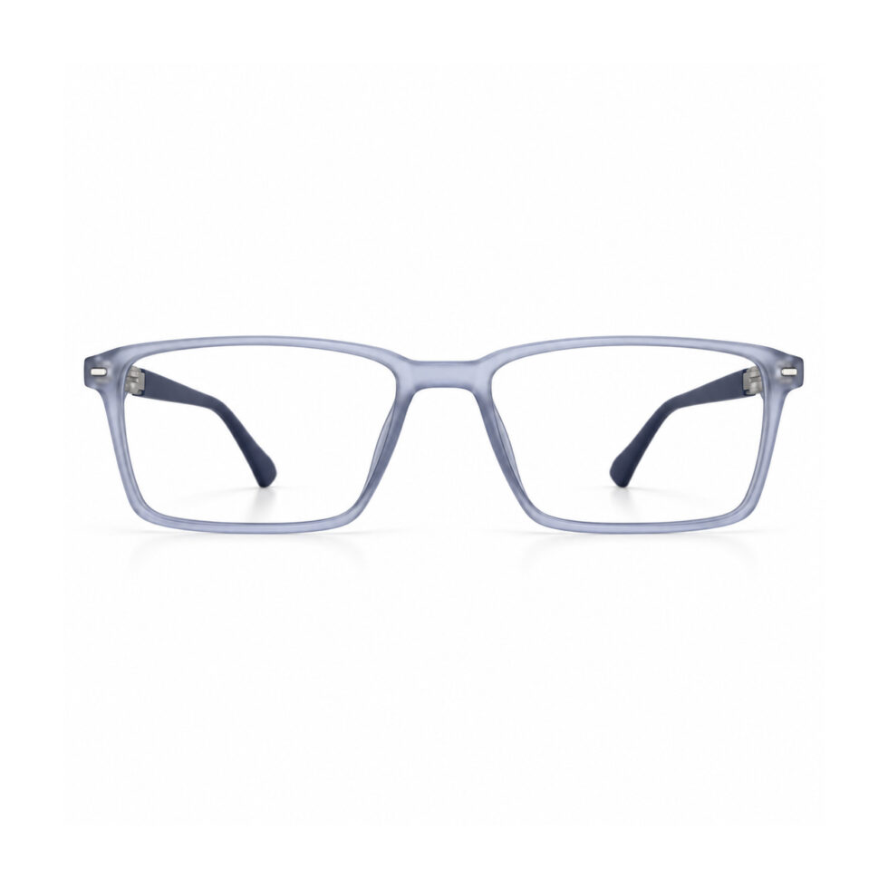 Frosted Blue Grey Rectangle Eyeglasses – front view