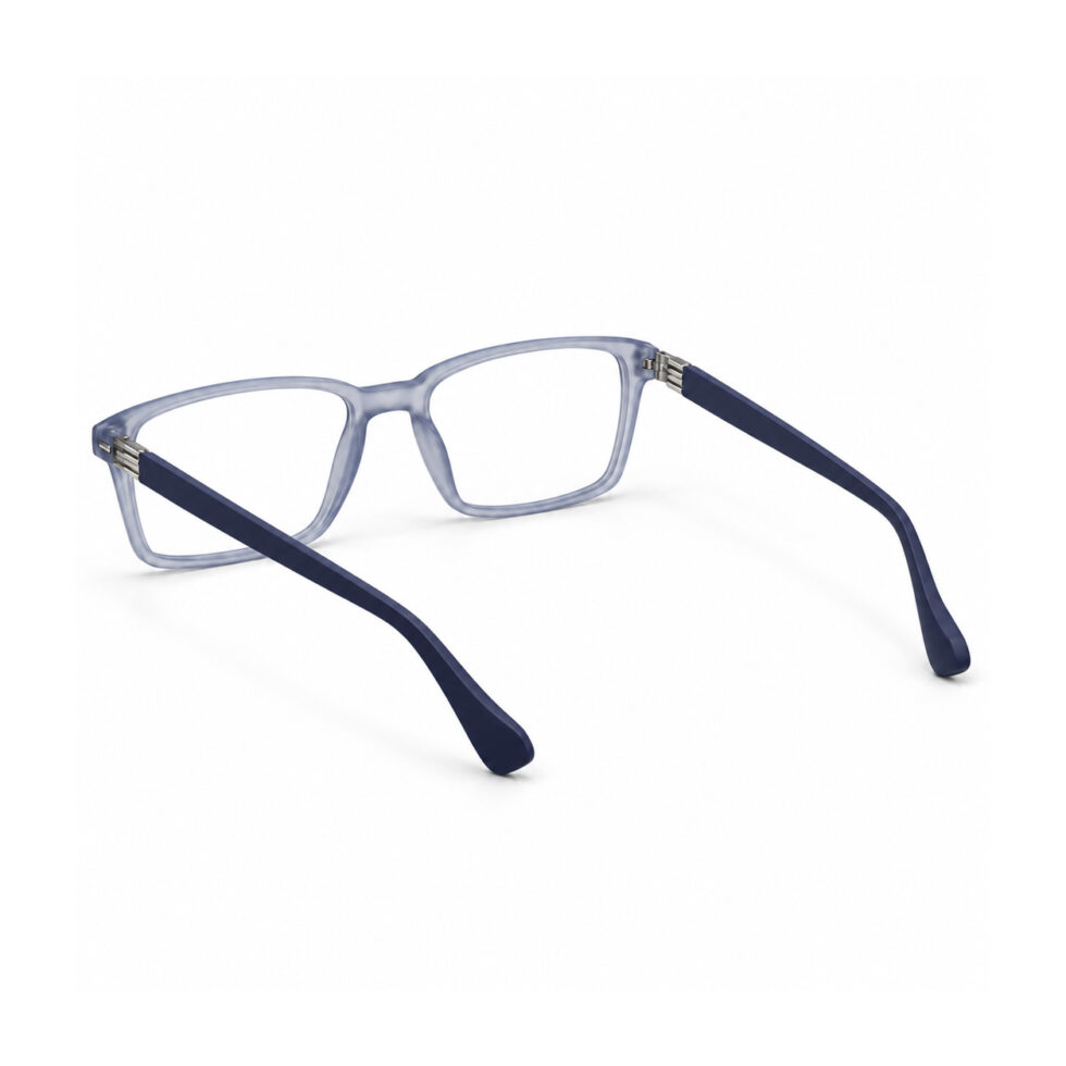 Frosted Blue Grey Rectangle Eyeglasses – rear view