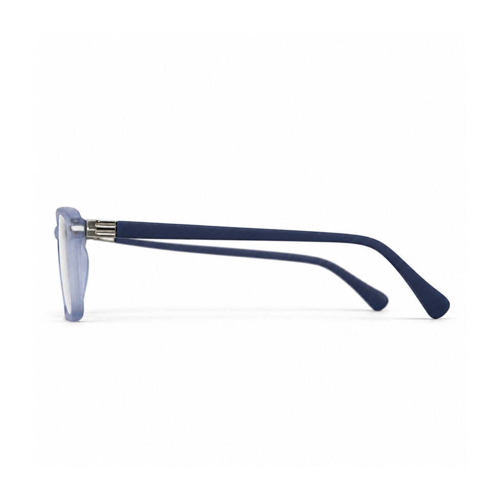 Frosted Blue Grey Rectangle Eyeglasses – side view