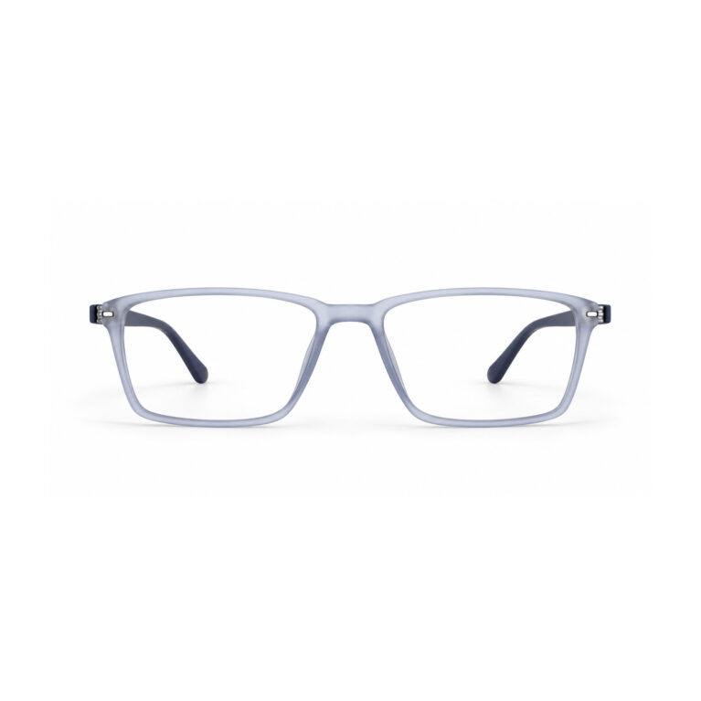 Frosted Blue Grey Rectangle Eyeglasses – front view