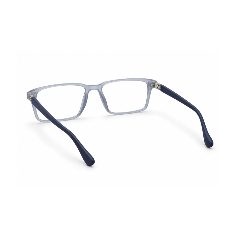 Frosted Blue Grey Rectangle Eyeglasses – rear view