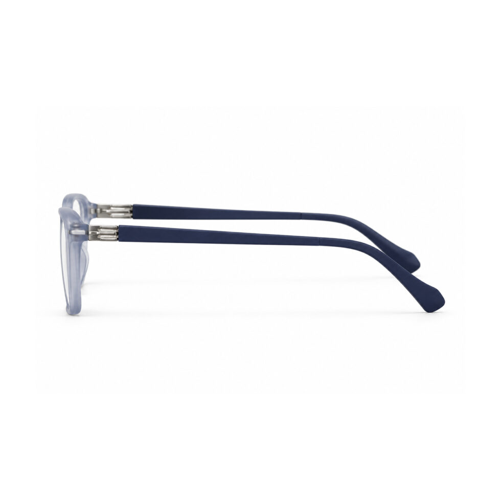 Frosted Blue Grey Rectangle Eyeglasses – side view