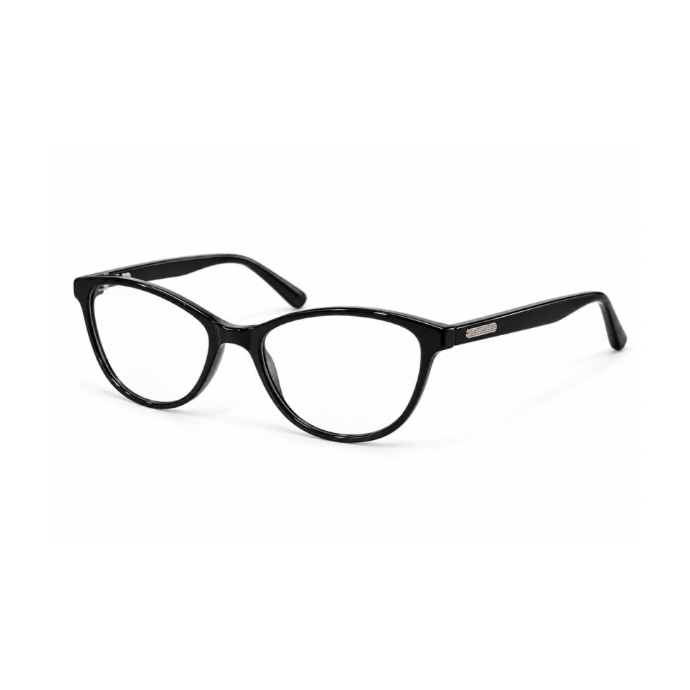 Glossy Black Soft Cat Eye Eyeglasses – three-quarter view