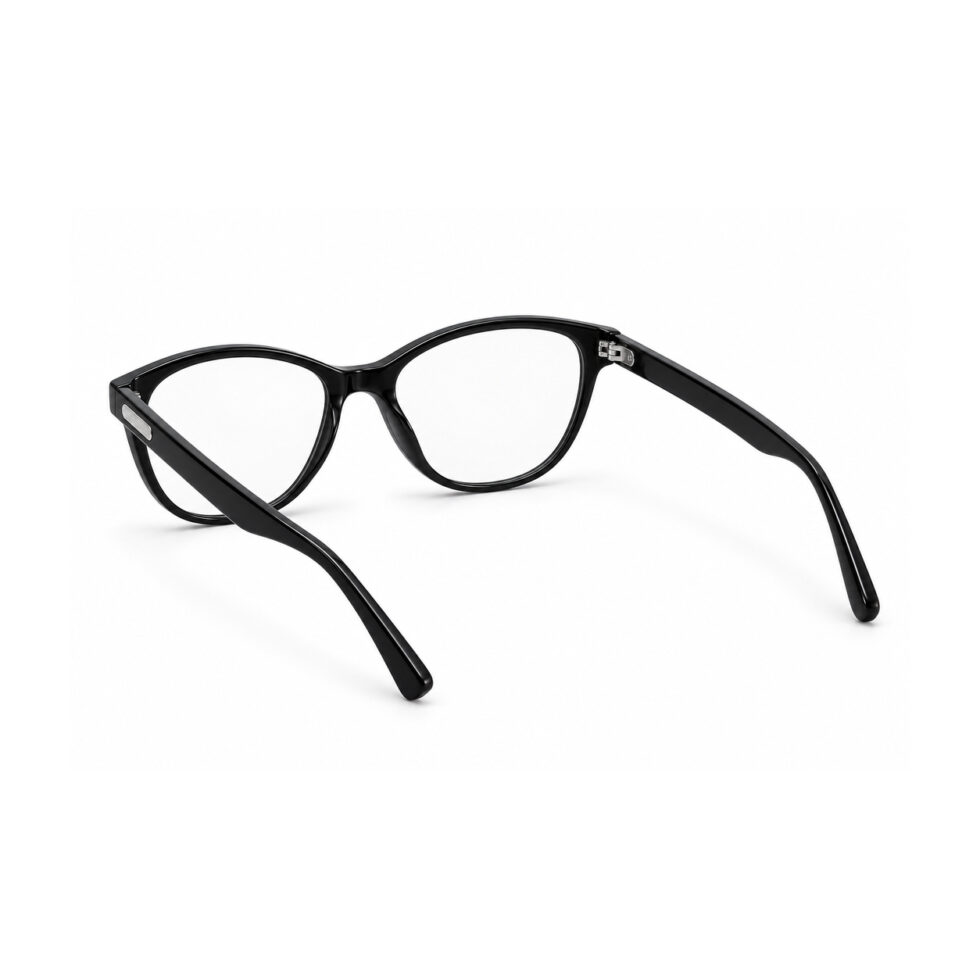 Glossy Black Soft Cat Eye Eyeglasses – rear view