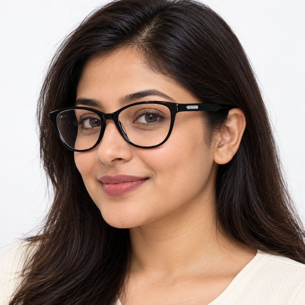 Glossy Black Soft Cat Eye Eyeglasses – women model