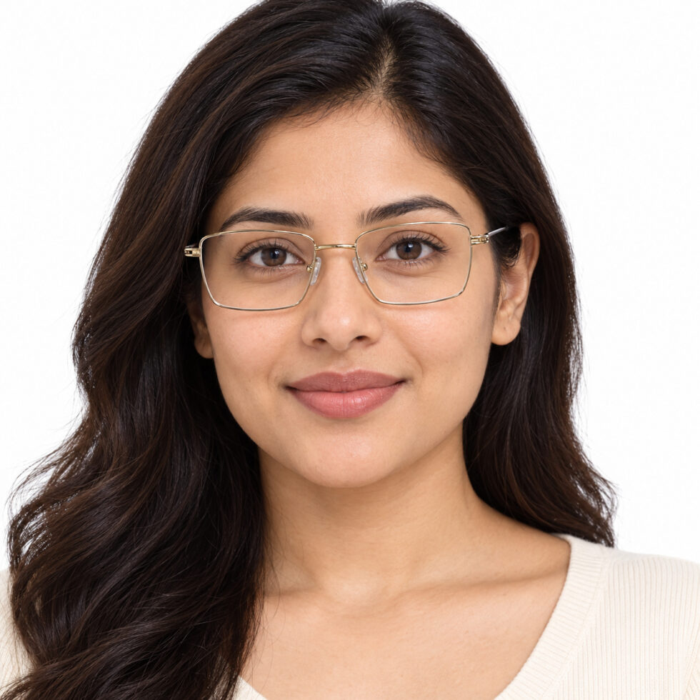 Gold and Silver Rectangle Eyeglasses – woman model