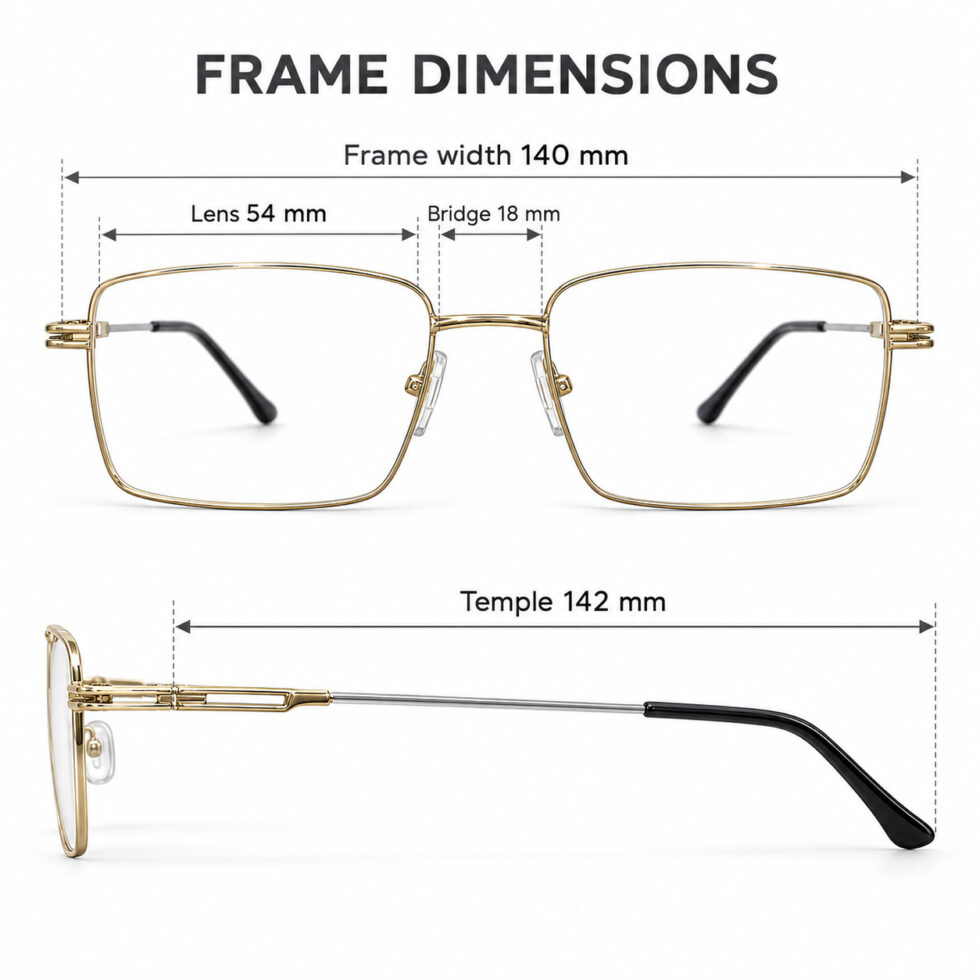 Gold and Silver Rectangle Eyeglasses – dimensions