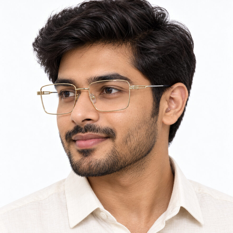 Gold and Silver Rectangle Eyeglasses – men model