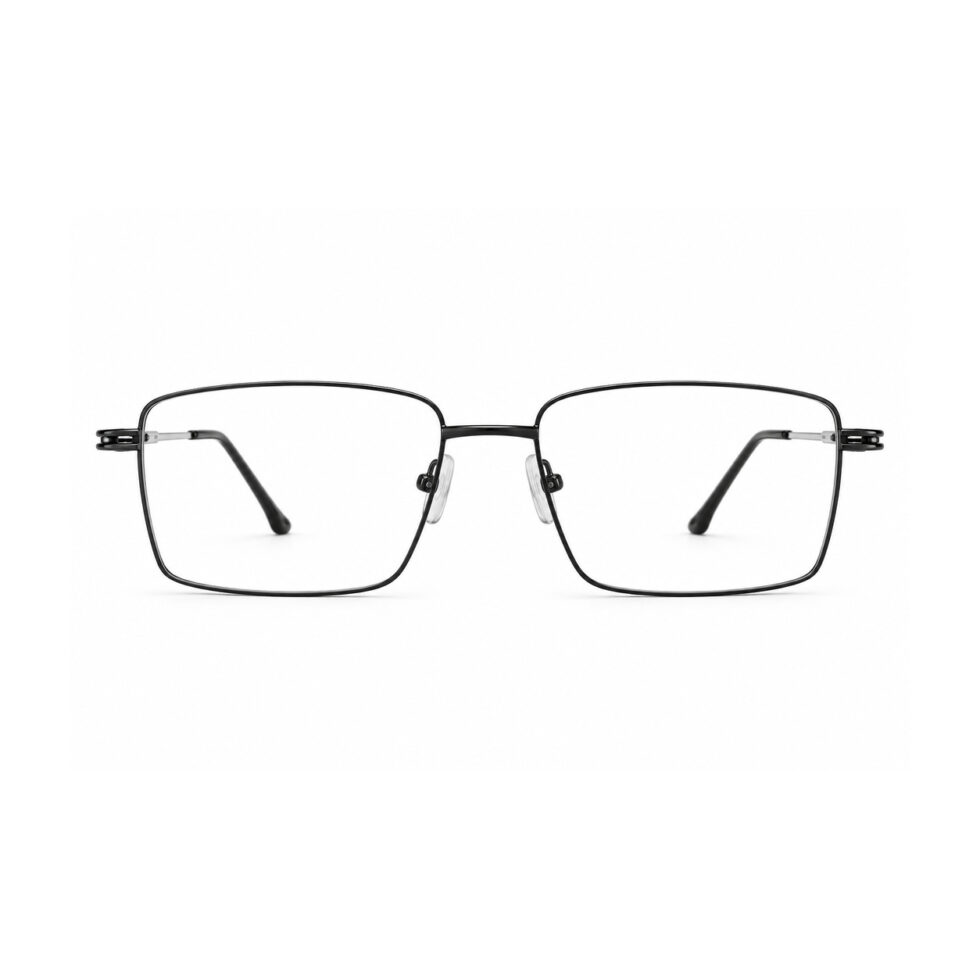 Gunmetal and Silver Rectangle Eyeglasses – front view