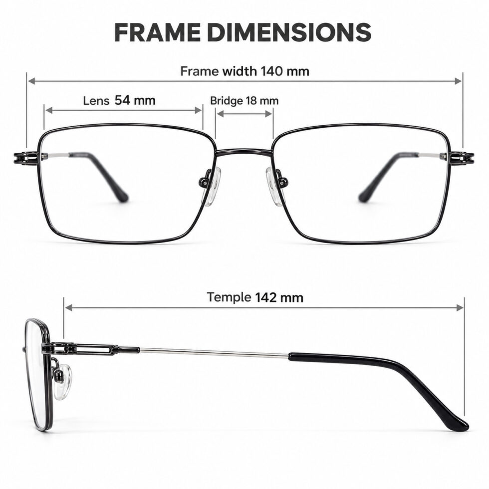Gunmetal and Silver Rectangle Eyeglasses – dimensions