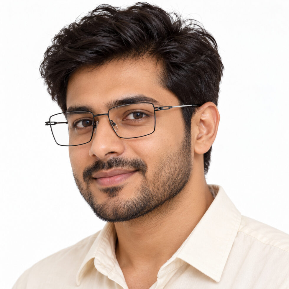 Gunmetal and Silver Rectangle Eyeglasses – men model